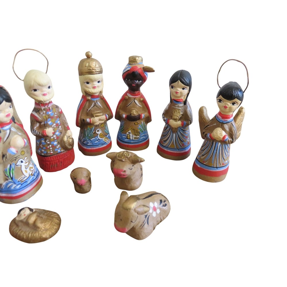 Vintage Hand Painted Clay Nativity Set 14 Piece Mexican Folk Art - Picture 4 of 6